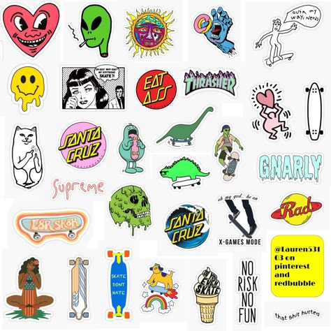 Indie Stickers, Aesthetic Skate, Skate Stickers, Indie Drawings, Only Aesthetic, Tumblr Stickers, Skateboard Stickers, Sticker Template, Scrapbook Stickers Printable