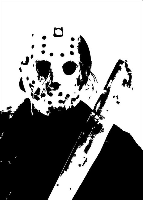 Jason Voorhees Black And White, Jason Voorhees Silhouette, Jason Voorhees Art Drawing, Jason Voorhees Mask Tattoo, Jason Voorhees Tattoo, Jason Voorhees Drawing, Jason Tattoo, Jason Voorhees Art, Jason Voorhees Mask