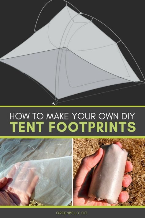 What are tent footprints? Here is a guide to how to use them, how to set them up and how to make your own DIY footprint out of tyvek polycro or painters tarp for ultralight backpacking. Known as a ground cloth and groundsheet, they are waterproof sheets placed in between the floor of your tent and the forest floor.  #ultralight #backpacking #hiking #thruhiking #ultralightgear Tent Footprints, Tent Hacks, Ultralight Backpacking Gear, Tent Footprint, Diy Tent, Kayak Camping, Wilderness Camping, Diy Backpack, Backpacking Hiking