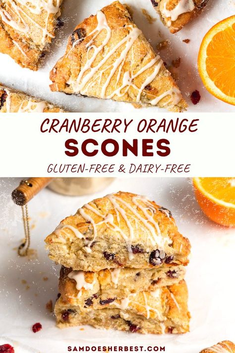 Dairy Free Scones, Cranberry Orange Scones, Gluten Free Scones, Cranberry Scones, Cranberry Orange Muffins, Orange Scones, Delicious Paleo Recipes, Dairy Free Breakfasts, Cranberry Bread