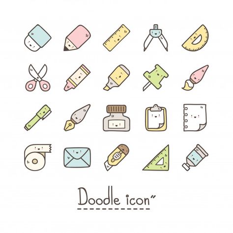 Art School Supplies, Note Pad Design, Doodle Characters, School Icon, Work Stickers, Planner Art, Simple Poster, Doodle Icon, Cute Stationary