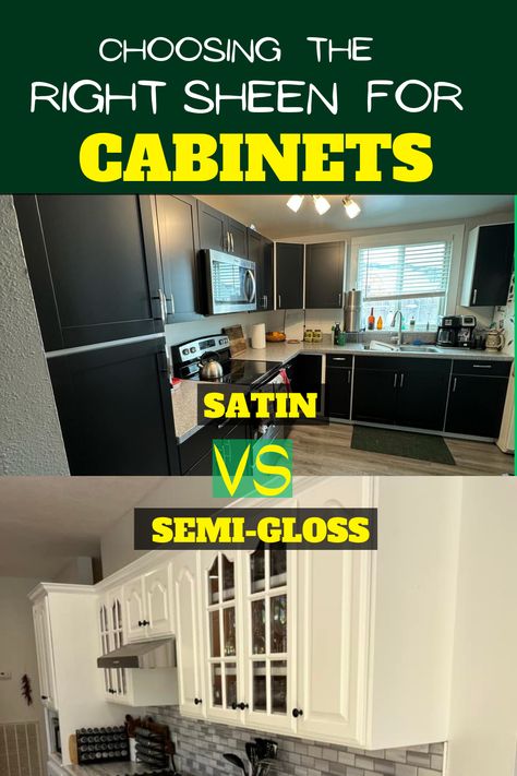 Optimize your cabinets with the right paint sheen! Explore the qualities of satin and semi-gloss finishes to enhance your kitchen or bathroom. Make an informed decision for a stylish makeover. Gloss Finish Kitchen Cabinets, High Gloss Painted Kitchen Cabinets, Best Sheen For Kitchen Cabinets, Satin Finish Cabinets, Kitchen Cabinet Paint Sheen, What Sheen For Kitchen Cabinets, Cabinet Paint Sheen, Satin Vs Semi Gloss Kitchen Cabinets, Semi Gloss Kitchen Cabinets