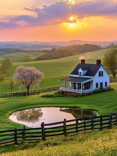 Chestnut Springs Aesthetic, Small Rural House, House In Field, House In A Field, House In The Countryside, House With Land, Field House, Fairytale House, Dream Life House