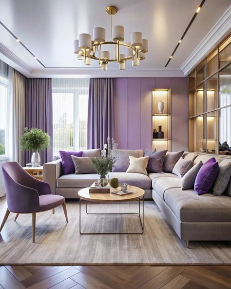 Modern home decor with soft colors #homedecor #modernhouse #softcolors #homeideas #interiordesign #homedesign Lavender Living Room, Purple Living Room, Modern Minimalist Living Room, Industrial Livingroom, Lounge Bar, Beauty Lounge, Minimalist Living, Minimalist Living Room, Modern Home Decor