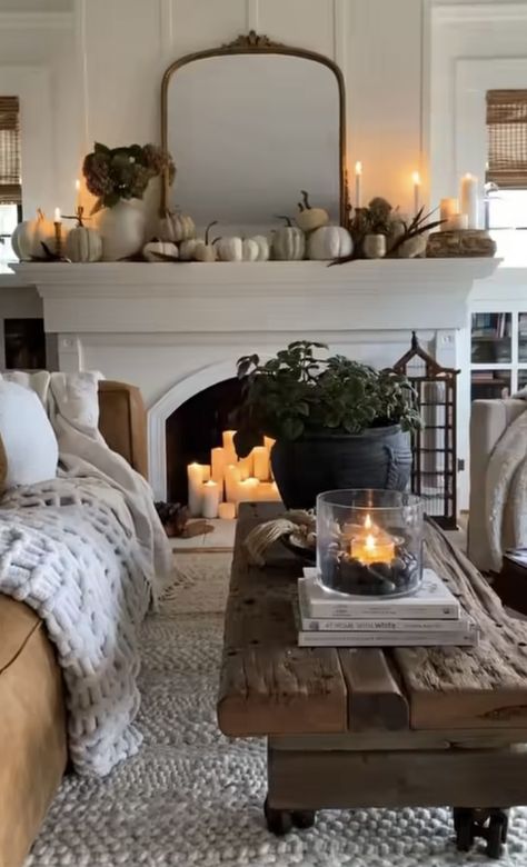 Natural Fall Mantle Decor, Cottagecore Coffee Table, Cottagecore Chic, Summer Living Room Decor, Fireplace Styling, Mantle Styling, Halloween Front Door Decorations, Fall Mantle Decor, Thanksgiving 2023