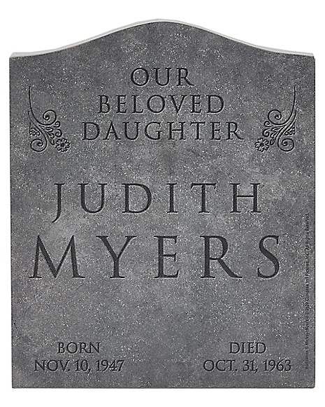 Judith Myers Tombstone Decoration - Halloween - Spirithalloween.com Judith Myers, Michael Myers House, Horror Movie Decor, Tombstone Tattoo, Halloween Spirit Store, Michael Meyer, Halloween Tombstones, Spencers Gifts, The Boogeyman