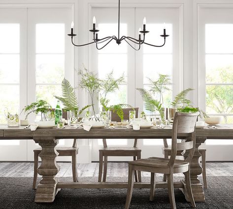 This light just looks like the Pottery Barn Lucca Chandelier but costs a fraction of the price. We're talking 80% off! If you're decorating on a budget, a decor dupe (copycat item) is a perfect way to get the look for less. #decordupe #copycat #homedecorsale #lookalike Meja Outdoor, Dining Room Remodel, Long Dining Table, Extending Dining Table, Iron Chandeliers, Dining Table With Bench, Plywood Furniture, Room Remodeling, World Of Interiors