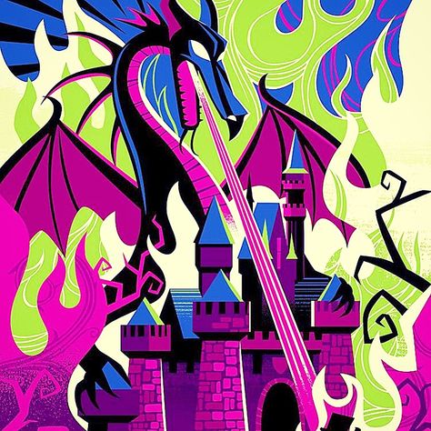 Jeff Granito, Maleficent Dragon, Cute Diy Projects, Dark Disney, Disney Pop, Disney Rides, 65th Anniversary, Disney Collage, Disney Artwork