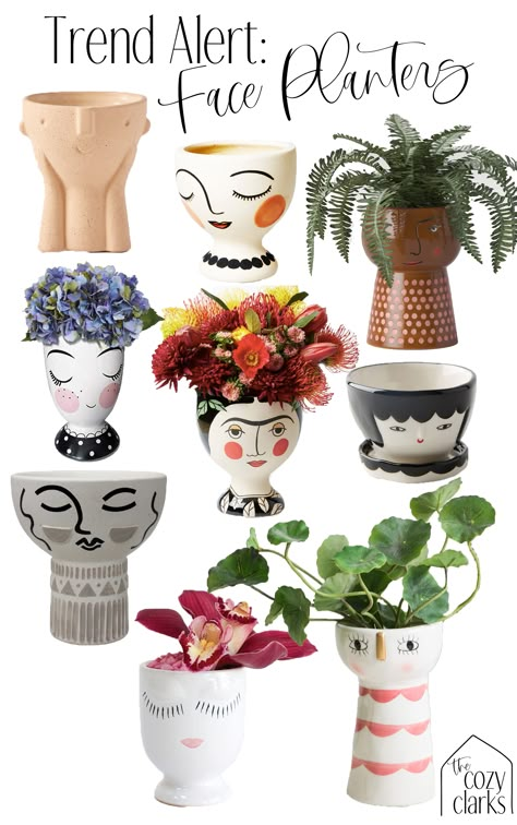 I’ve been noticing face planters everywhere I go! It’s no surprise that they’re trendy—these cute little faces are whimsical, fun, and sweet! Click for a round up of the best face planters, face vases, and face pots. Face Planters Diy Flower Pots, Ceramic Vase With Face, Face Pinch Pot, Plant Pots With Faces, Face Vases Ceramics, Face Planters Flower Pots, Face Pots Head Planters, Diy Face Planter, Pots With Faces