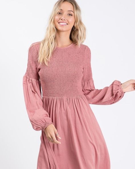 Twirlable? YES! https://www.andgold.co/product-page/smocked-bodice-midi-dress-in-mauve Boutique Clothing Store, Lantern Sleeves, Staple Pieces, Boutique Clothing, Special Event, Soft Fabric, Clothing Store, Smocking, Soft Fabrics