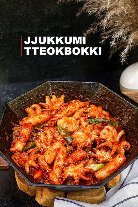 Jjukkumi Tteokbokki Recipe & Video Rice Cake Stir Fry, Spicy Ramen Recipe, Tteokbokki Recipe, Bar Restaurant Design, Octopus Recipes, Squid Recipes, Architecture Restaurant, Seonkyoung Longest, Korean Rice Cake