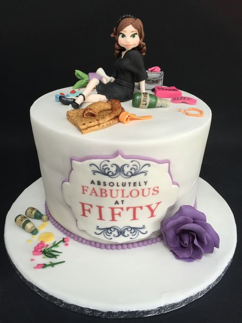 Fabulous at 50 birthday cake themed after the movie absolutely fabulous 53 Birthday Cake, 50 And Fabulous Cake, Absolutely Fabulous Birthday, Sugar Free Pastries, 50th Birthday Cake For Women, Cake Varieties, Modern Birthday Cakes, Birthday Cake For Mom, 50th Cake