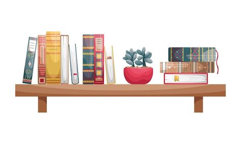 Shelves Illustration, Shelf Illustration, Empty Book Cover, Books On Shelves, Interior Design Vector, Brown Bookshelves, Colorful Shelf, Wall Bookshelf, Pile Of Books