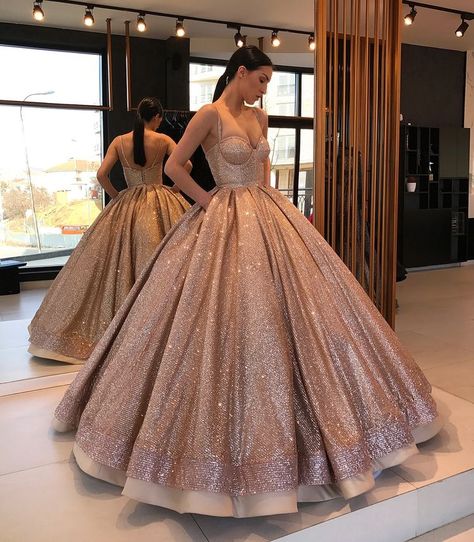 Pinterest • @KrutiChevli Starry Dresses, A Line Party Dress, Prom Dress Ball Gown, Sequin Ball Gown, Ball Gown Prom Dresses, Gown Prom Dresses, Satin Ball Gown, Rosa Gold, Dress Ball Gown