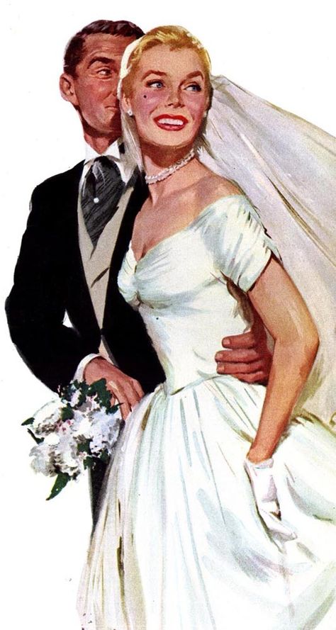 Happy wedding day Postcard Wedding Invitation, Funny Wedding Cards, Vintage Couples, Wedding Illustration, Vintage Romance, Vintage Drawing, Vintage Bride, Wedding Art, Vintage Pinup