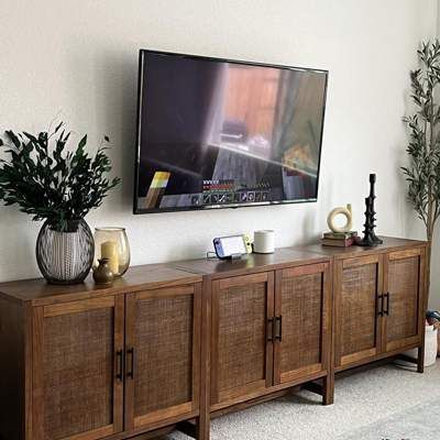 #TargetStyle : Sar C : Target Finds Tv Room Shelves, Target Living Room Ideas, Sideboard Tv Stand Ideas, Cozy Living Rooms Aesthetic, Tv Console Ideas Living Rooms, Living Room Cabinet Ideas, Tv Console Living Room, Vintage Tv Cabinet, Living Room Storage Ideas