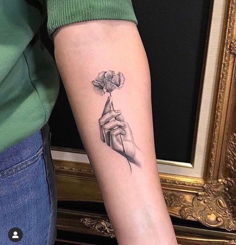 Tattoo Of Hands Holding Flowers, Potted Flower Tattoo, Tattoo Hand Holding Flowers, Hand With Flowers Tattoo, Hands Holding Flowers Tattoo, Tattoo Of Hands Holding Something, Hand Holding Rose Tattoo, Holding Rose Tattoo, Hand Holding Flower Tattoo