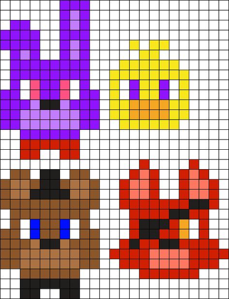 Fnaf Pixel Art Grid Easy, Fnaf Kandi Pattern, Fnaf Perler Beads Pattern, Fnaf Pixel Art Grid, Pixel Art Ideas Simple, Fnaf Perler Beads, Fnaf Kandi, Pixel Art Fnaf, Fnaf Pixel Art