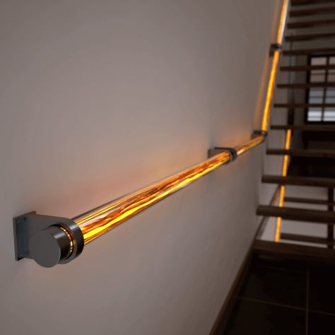 Handrail Lighting, Stair Banister, Stair Handrail, Stair Case, Indoor Wall Lights, Deco Luminaire, Led Flush Mount, Safety Glass, Staircase Design