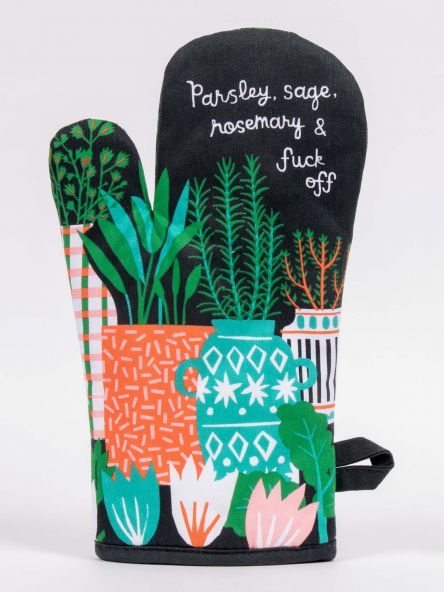 Blue Q Oven Mitts | www.blueq.com Blue Q Socks, Old Song Lyrics, Kitchen Herbs, Blue Q, Herb Pots, Oven Mitt, Oven Glove, Oven Mitts, Farmhouse Kitchen