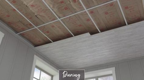 Cover a Drop Ceiling | Armstrong Ceilings Residential Ceiling Planks, Drop Ceiling Tiles, Armstrong Ceiling, Basement Layout, Plank Ceiling, Ceiling Grid, Drop Ceiling, Sun Porch, Small Basements