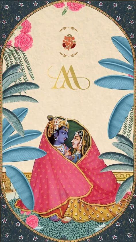 Radha Krishna Wedding Invitation Video, Radha Krishna Wedding Card, Video Invite For Wedding, Radha Krishna Invitation Card, Royal Wedding Invitation Video, Pichwai Wedding Invitation, Peacock Animation, Indian Wedding Illustration Art, Pichwai Invitation