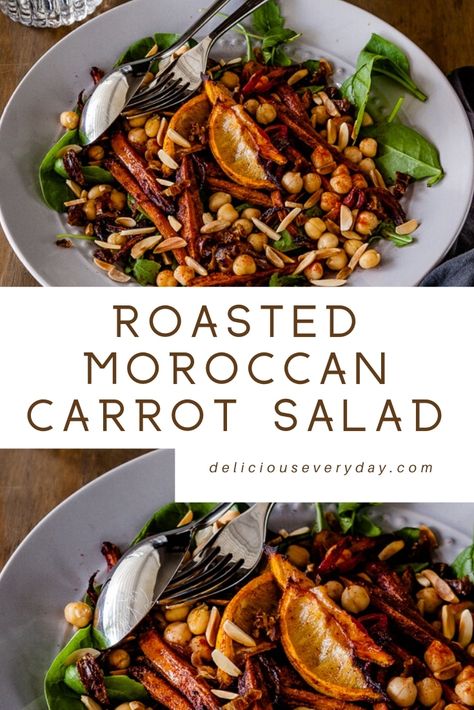 Maple Cider Vinaigrette, Salad Coleslaw, Moroccan Carrot, Roasted Carrot Salad, Moroccan Carrot Salad, Salad With Chickpeas, Moroccan Carrots, Yummy Salads, Vegan Christmas Recipes