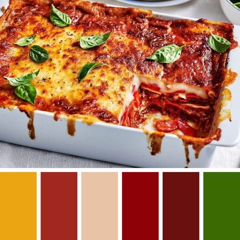 Pizza Colour Palette, Food Colors Palette, Colourful Outfits, Food Coloring, Colour Palette, Lasagna, Color Palette, Color Schemes, Color