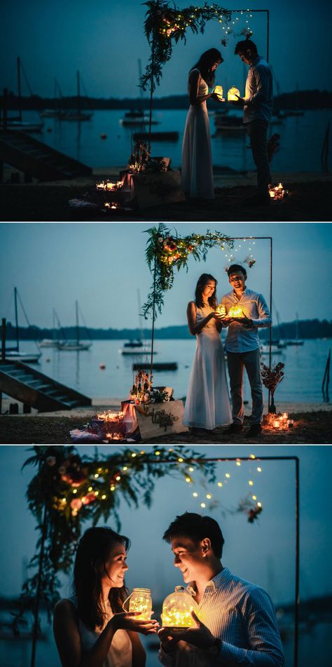 Joseph and Jacinth chose Changi Beach in Singapore for their pre-wedding photo shoot with fairy lights | #weddingphotography KAI Picture, #weddingdress Lacebridge Wedding, #weddingstyling Flour, #weddingflowers @pebblemintfloral, #weddingmakeup The Make Up Room Pre Wedding Praia, Pre Wedding Photoshoot Beach, Fairy Lighting, Wedding Photoshoot Props, Pre Wedding Shoot Ideas, Pre Wedding Photoshoot Outdoor, Wedding Photoshoot Poses, Pre Wedding Poses, Wedding Couple Poses Photography