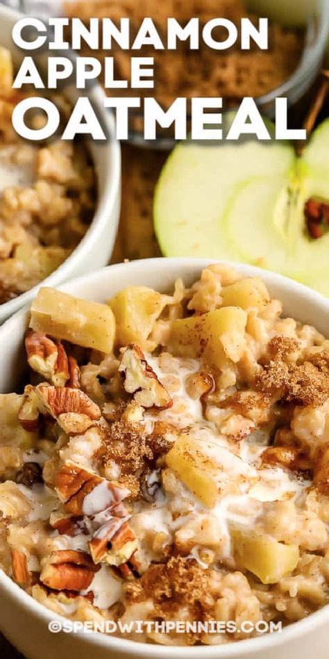 Cinnamon apple oatmeal is sweetened with rich brown sugar, raisins, and apples. There's nothing like a bowl of homemade hot porridge to start the day off right! #spendwithpennies #cinnamonappleoatmeal #breakfast #recipe #healthy #quaker #oats #homemade #easy #stovetop Cinnamon Apple Oatmeal, What Is Healthy Food, Healthy Foods To Make, Healthy Oatmeal Recipes, Apple Cinnamon Oatmeal, Quaker Oats, Apple Oatmeal, American Desserts, Cinnamon Oatmeal