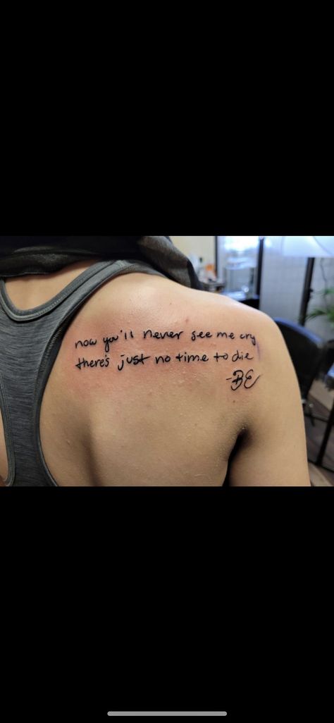 My Billie tattoo Billie Eilish New Tattoo, Billie Eilish Grad Cap, No Time To Die Billie Eilish, Billie Eilish Lyric Tattoos, Billie Eilish Tattoo Ideas Lyrics, Billie Eilish Inspired Tattoos, Billie Eilish Tattoo Ideas, Eilish Tattoo, Billie Eilish Tattoo