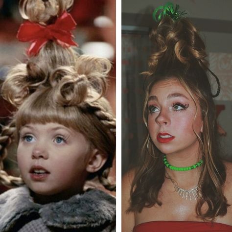 Cindy Loo Hoo Makeup, Cindylouwho Costume, Cindy Lou Makeup, Cindy Lou Hoo Hair, Cindy Lou Who Makeup, Cindy Lou Hoo, Alone On Christmas, Cindy Lou Who Hair, Cindy Lou Who Costume