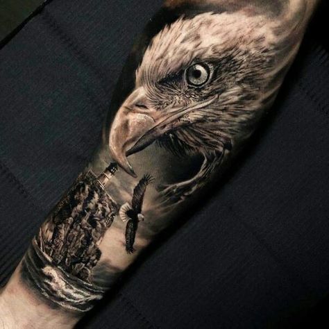 Eagle Head Tattoo, Best 3d Tattoos, Tattoos With Deep Meaning, Wolf Tattoo Sleeve, Tattoo Ideas Easy, Sleeve Tattoo Ideas, Eagle Tattoos, Back Of Shoulder Tattoo, Eagle Tattoo