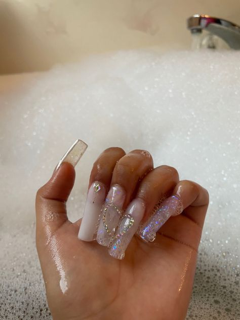 Simple Acrylic Nails, Gem Nails, Acrylic Nails Coffin Short, Acrylic Nails Coffin, Heart Nails, Long Acrylic Nails, Coffin Nails, Acrylic Nail Designs, Nail Tips