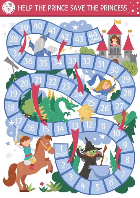 Castle Theme Classroom, Witch Dragon, Fairy Games, Fairy Tale Activities, Board Game Template, Bored Games, Christmas Board Games, Dots Game, Summer Camp Activities