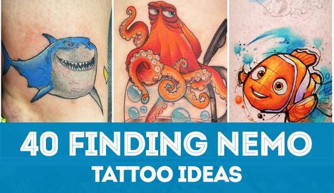 Huge list of ideas for Finding Nemo tattoo designs. Get inspired! This famous fish has become a popular tattoo theme for Disney fans. Finding Nemo Tattoo Ideas, Nemo Tattoo Ideas, Finding Nemo Tattoos, Hank Finding Dory, Finding Nemo Tattoo, Tattoo Ideas Disney, Nemo Tattoo, Dory Tattoo, Ideas For Tattoos