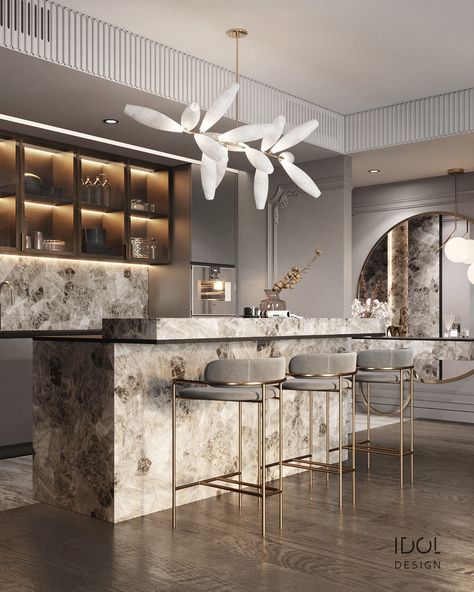 SOHO-NOHO on Behance Modern Home Bar, Neoclassical Interior, Kitchens Luxury, Dream Kitchens Design, Home Bar Designs, Modern Kitchen Interiors, Kitchen Interior Design Modern, Living Room Bar, Modern Kitchen Cabinets