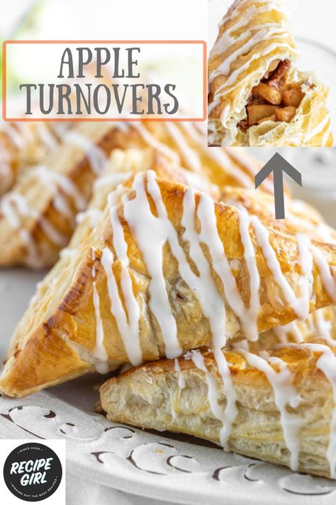 Apple Turnovers recipe from RecipeGirl.com #easy #apple #turnovers #recipe #RecipeGirl Homemade Apple Turnovers, Apple Turnovers With Puff Pastry, Easy Apple Turnovers, Apple Turnover Recipe, Apple Turnover, Homemade Apple Pie Filling, Turnover Recipes, Apple Puff Pastry, Apple Turnovers