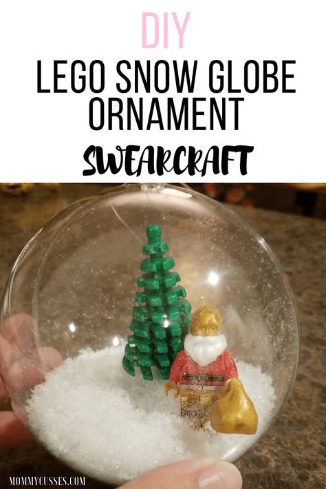 DIY Lego snow globe ornament kids holiday craft by Mommy Cusses Snow Globe Christmas Ornaments, Obama Speech, Snow Globe Ornament, Snow Globe Crafts, Diy Lego, Holiday Activities For Kids, Lego Christmas, Fabulous Diy, Lego Room