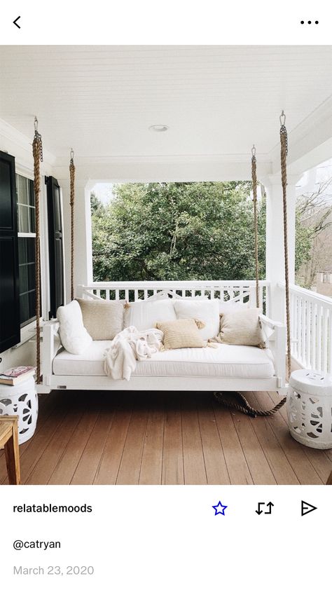 Farmhouse Porch Swings, Porch Bed, Oak Glen, Diy Porch Swing, Modern Porch, Front Porch Swing, Porch Swing Bed, Swing Bed, House Front Porch