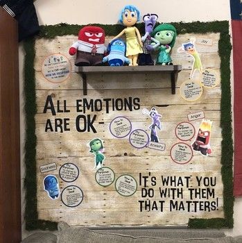 Self Regulation Display, Emotional Regulation Display, Inside Out School Bulletin Boards, Zones Of Regulation Bulletin Board Ideas, Calm Down Bulletin Board, Inside Out Office Decor, Inside Out 2 Classroom Theme, Inside Out Halloween Decorations, Inside Out 2 Bulletin Board