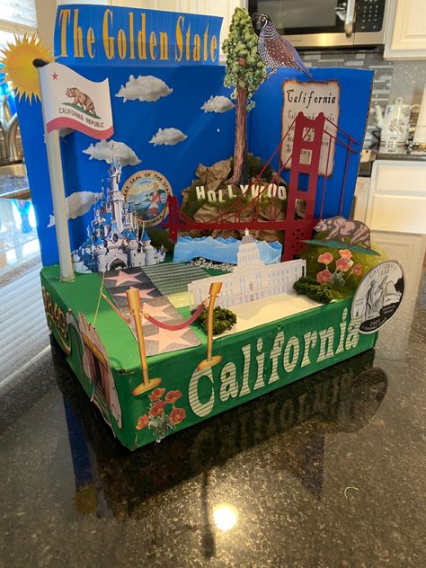 California State Float Project, State Float School Project California, Cute Project Ideas For School, State Project Ideas, State Float School Project, International Party Theme, California Missions Project, Usa Landmarks, State Project