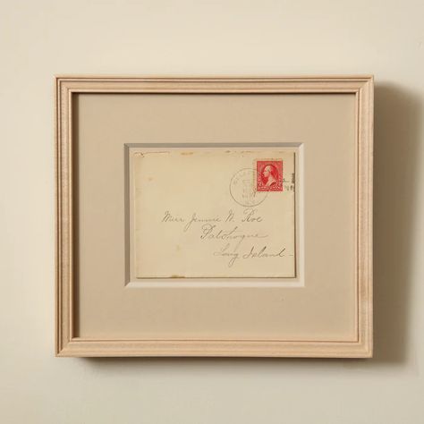 Maple framed Jennie Roe envelope c.1897 | Copper Beech Framed Letters Handwritten, Framing Ideas For Artwork, Framing Fabric, Unique Framing, Copper Beech, Photobooth Pictures, Guest Bedroom Decor, Wallpaper Interior, Framed Postcards