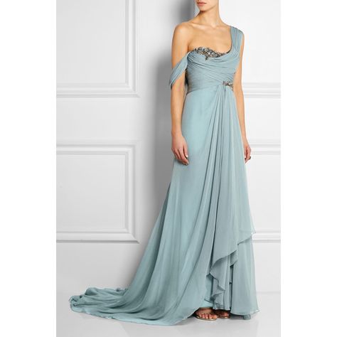 Marchesa One-shoulder embellished silk-georgette gown ($5,795) ❤ liked on Polyvore featuring dresses, gowns, blue dress, formal ball gowns, formal dresses, blue gown and blue evening gown 파티 드레스, فستان سهرة, Duck Egg, Gorgeous Gowns, Marchesa, Beautiful Gowns, Fancy Dresses, Mother Of The Bride Dresses, Dream Dress