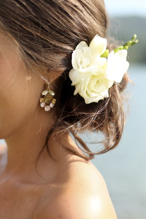 Flower Bun Hairstyle, Half Down Ponytail, Side Bun Wedding, Down Ponytail, Bride Hair Flowers, Kristina Webb, Side Bun Hairstyles, Flower Bun, Baby Boy Hairstyles