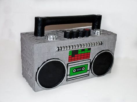 Boombox Pinata, Pinata Game, 90s Hip Hop Party, Pinata Candy, Guys Birthday, 70s Party Theme, 80s Birthday, Homecoming Floats, 80s Party Decorations