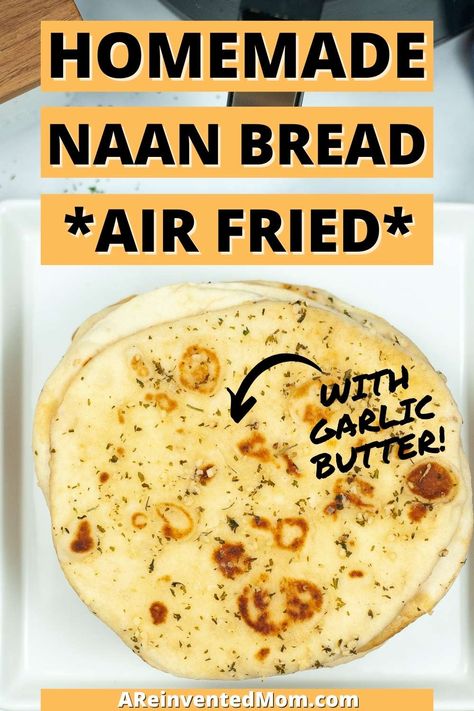 Making homemade naan bread just got easier when you use your air fryer! You can even freeze it for later. Brush it with my homemade garlic butter sauce recipe for a tasty treat Air Fryer Naan Bread, Air Fryer Naan, Garlic Butter Sauce Recipe, Bread With Garlic, Make Naan Bread, Ciabatta Bread Recipe, Naan Bread Pizza, Bread Calories, Homemade Naan