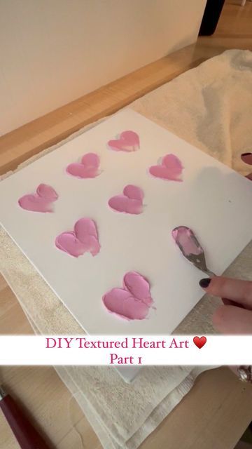 Valentines Day Art Painting Canvases, Texture Heart Painting, Diy Impasto Painting, Textured Heart Painting, White Letters On White Canvas Diy, Subtle Valentines Day Decor, Heart Shaped Canvas Painting Ideas, Valentines Painting Ideas Canvases, Diy Textured Art