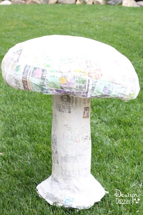 AiW | How to paper mache a giant mushroom - Design Dazzle How To Paper Mache, Paper Mache Mushroom, Diy Paper Mache, Enchanted Forest Party, Giant Mushroom, Fairy Garden Birthday Party, Alice In Wonderland Tea Party Birthday, Mad Hatter Party, Fairy Garden Party