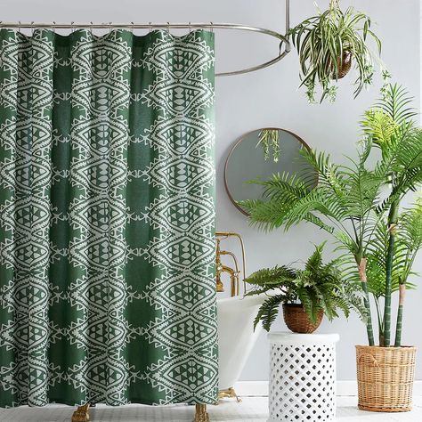 Green Shower Curtain, Textile Collection, Green Shower Curtains, Justina Blakeney, Geometric Motif, Inspire Me Home Decor, Renovation Design, Vintage Textile, Lined Curtains